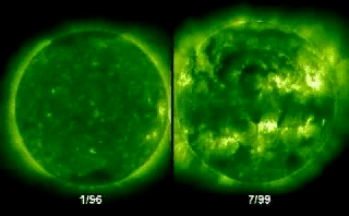 Two views of the sun's atmosphere